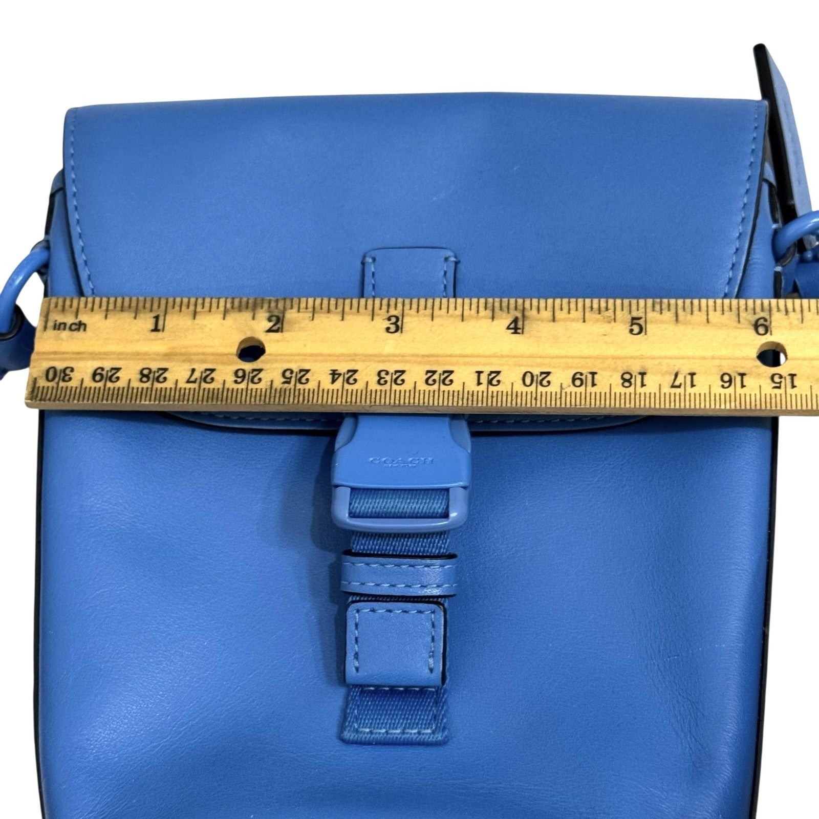 Coach Blue Crossbody Bag Leather Flap Messenger Modern Urban Adjustable Strap