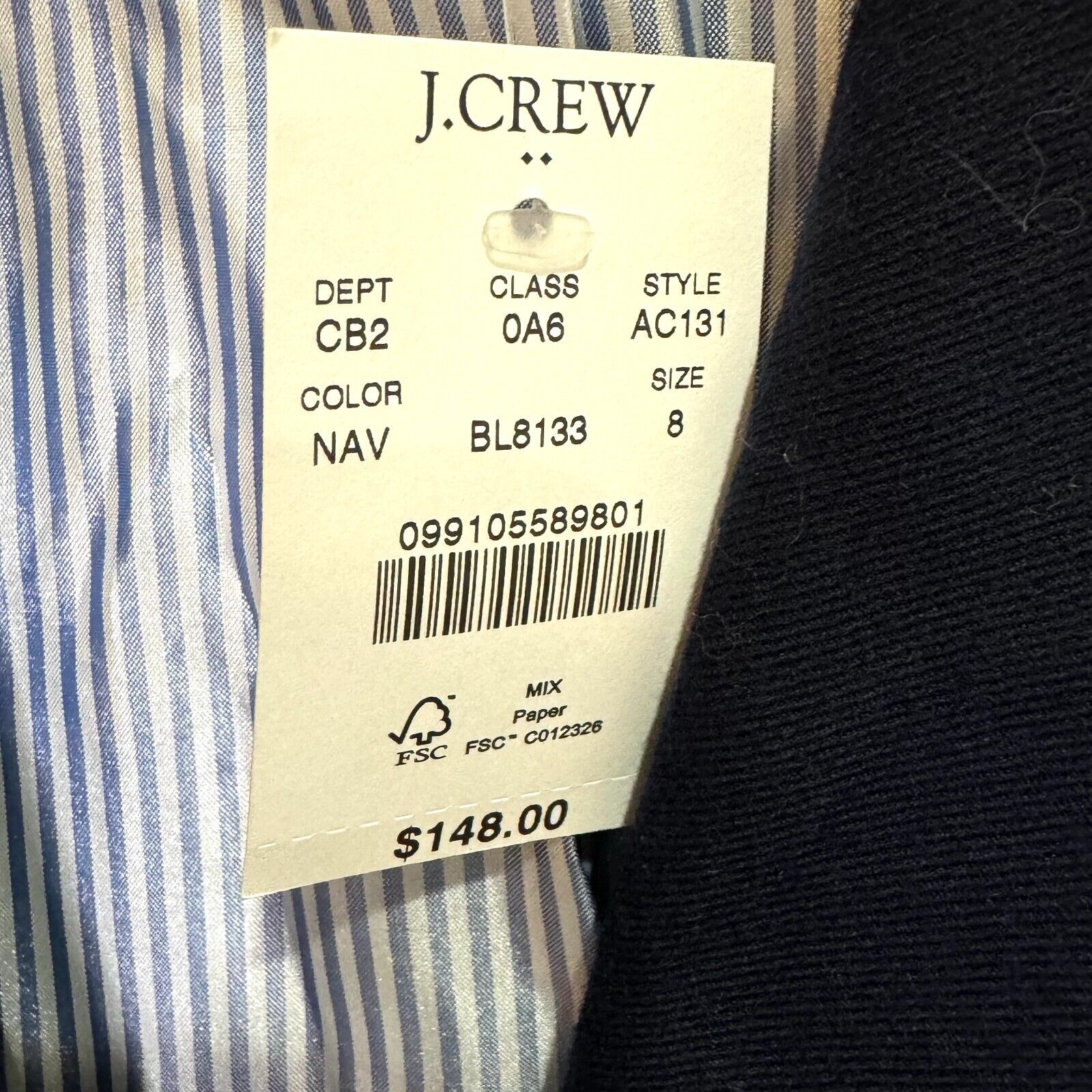 J. Crew Factory NEW Navy Blue Original Schoolboy Wool Blazer Jacket Size 8 $148