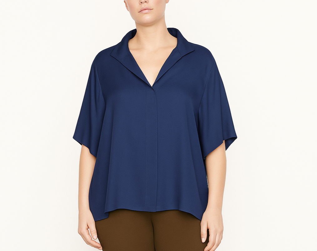 Vince Shirt Womens 3X Navy Blue Silk Blend Relaxed Open Front Draped Blouse