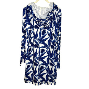 Cabana Life Cover Up Womens Large Blue Palm Print Hooded UPF 50+ Long Sleeve