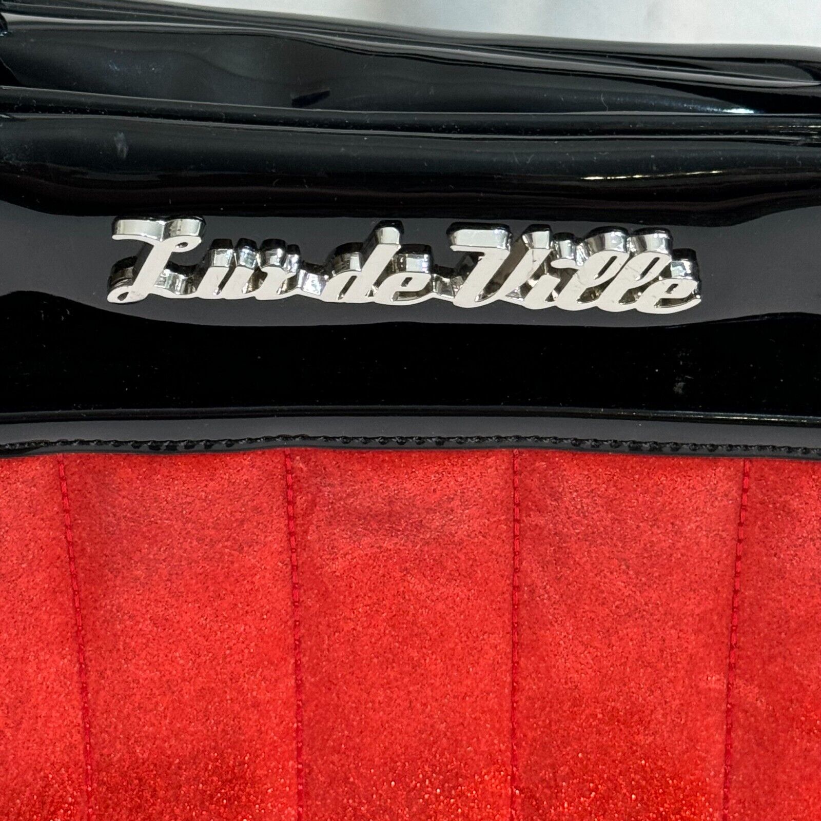 Lux De Ville Red Sparkle and Black Gloss Retro Pinup Hotrod Bag w Keychain