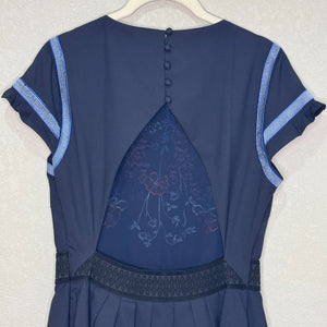 Foxidox Dress Size Medium Senna Embroidered Navy Blue Fit & Flare