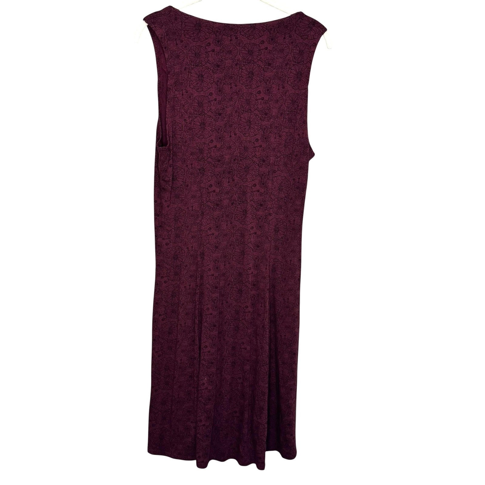 Nomads Hemp Wear Dress Womens Large Burgundy Boho Ruched Front Floral Organic
