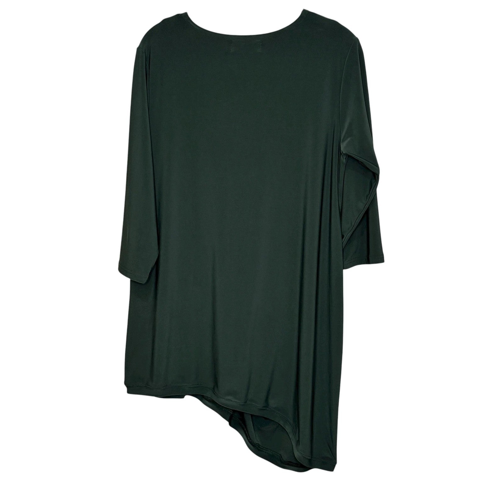Sympli Shirt Womens 10 Green Tunic Asymmetric Hem Draped V-Neck 3/4 Sleeve Knit