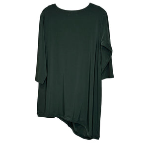 Sympli Shirt Womens 10 Green Tunic Asymmetric Hem Draped V-Neck 3/4 Sleeve Knit