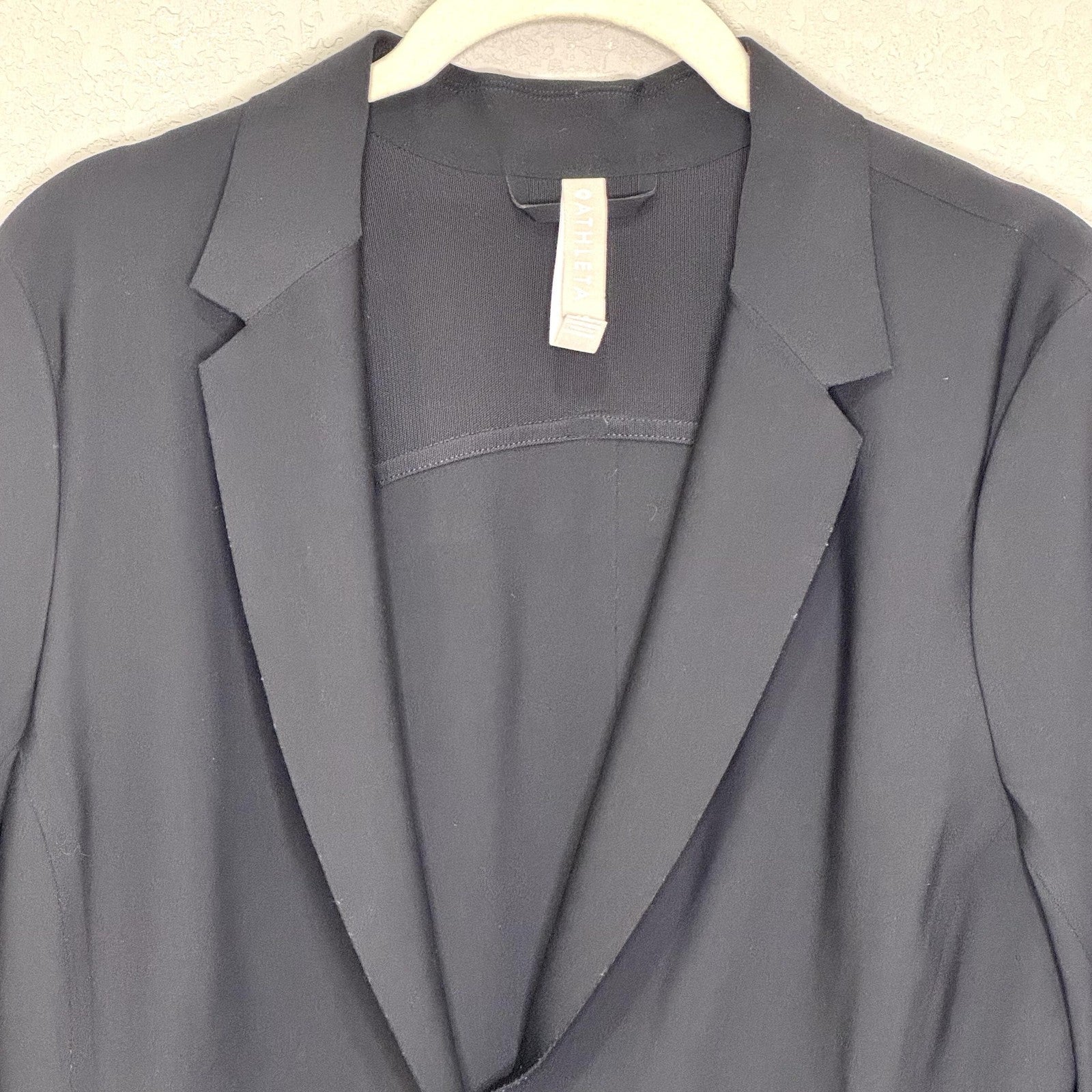 Athleta Blazer Womens 10 Black Performance Stretch Open Front Zip Pockets