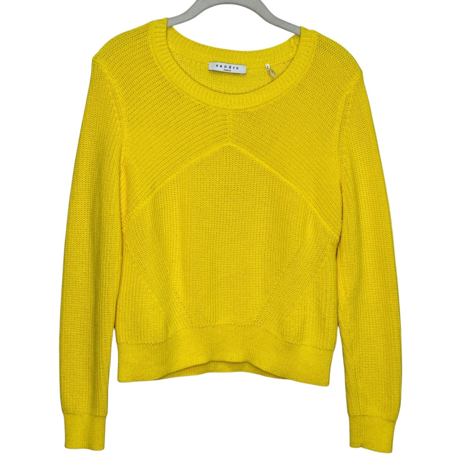 Sandro Paris Sweater Size 6 (2) Yellow Cotton Blend Knit Pullover Crewneck