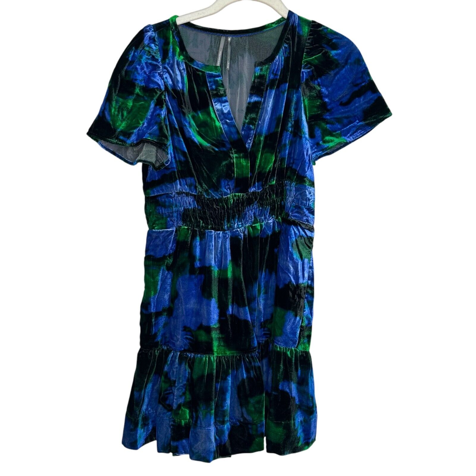 Anthropologie Somerset Mini Dress Velvet Edition Size XS Petite Blue Green $160