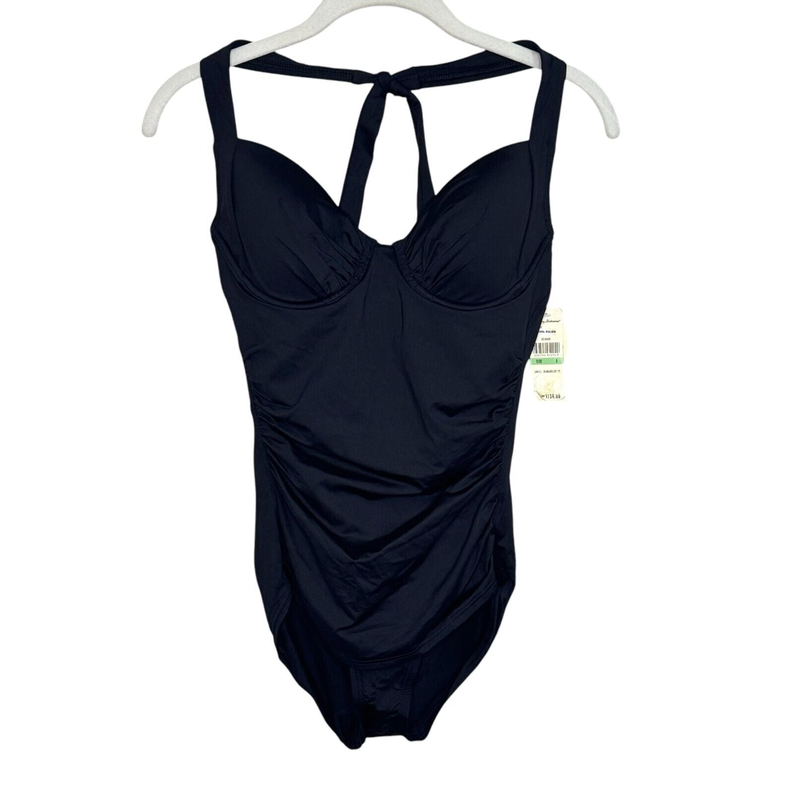 Tommy Bahama Black Swimsuit Halter One Piece Size 8 NEW Tummy Control