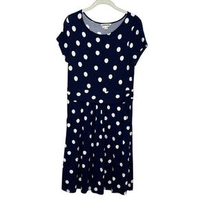 Boden Amelie Jersey Dress Size 8 Navy Blue White Painterly Spot Polka Dots