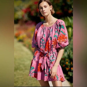 Ro's Garden Barcelona Pink Vera Cover Up Mini Dress Size Medium NEW $165