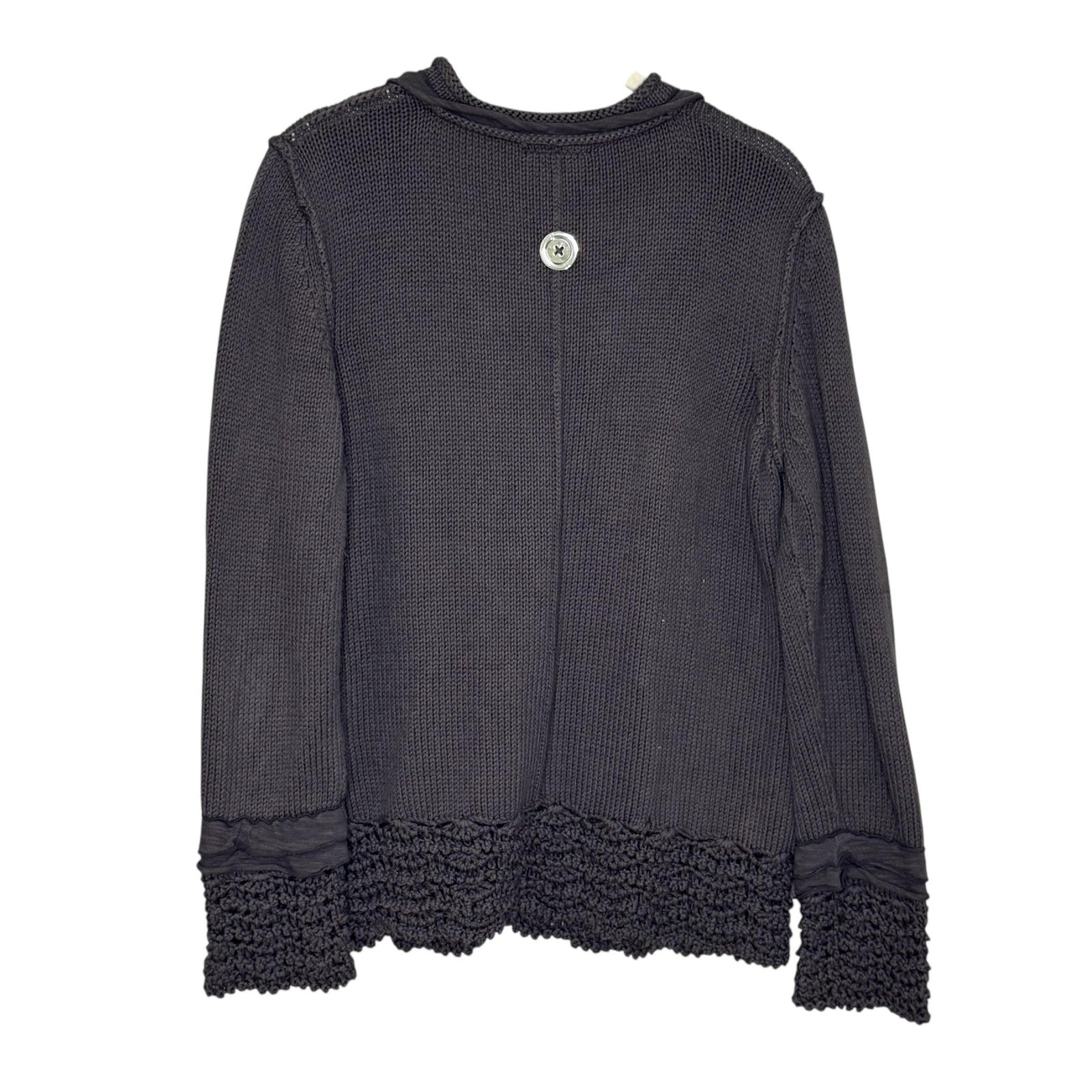 Soft Surroundings Sweater Womens M/L Gray Button Front Cardigan Crochet Trim