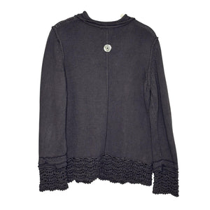 Soft Surroundings Sweater Womens M/L Gray Button Front Cardigan Crochet Trim