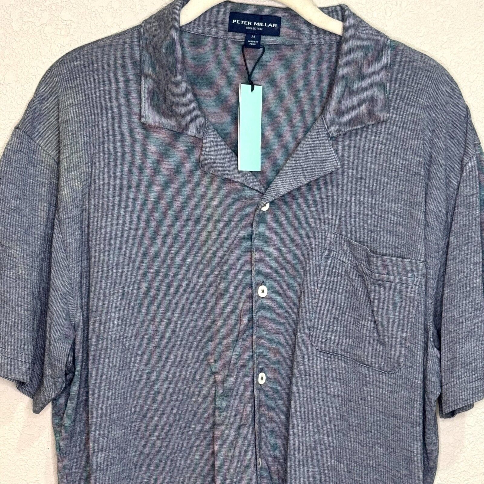 Peter Millar Collection Men's Knit Polo Size Medium Indigo Blue Stripe NEW $158