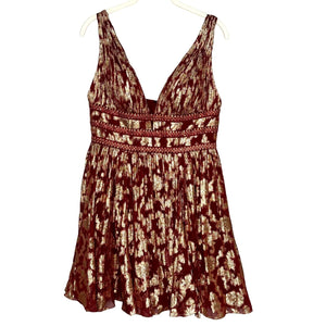 Sherri Hill Burgundy Gold Floral Sleeveless Fit & Flare Dress Size 10 NEW $398