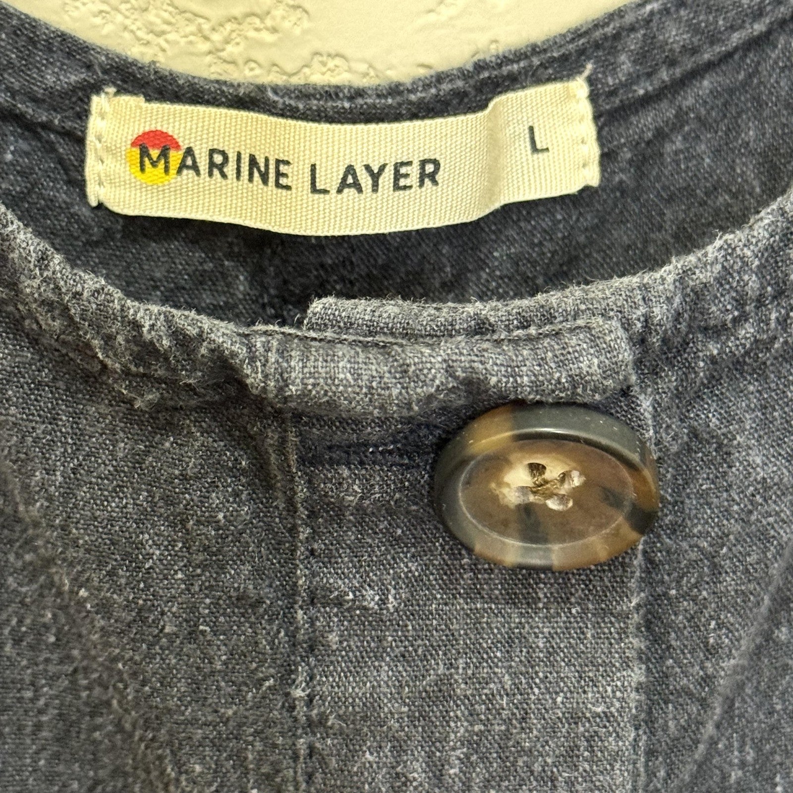 Marine Layer Sydney Romper Womens Large Blue Denim Button Front Pockets Summer