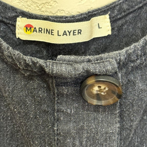 Marine Layer Sydney Romper Womens Large Blue Denim Button Front Pockets Summer