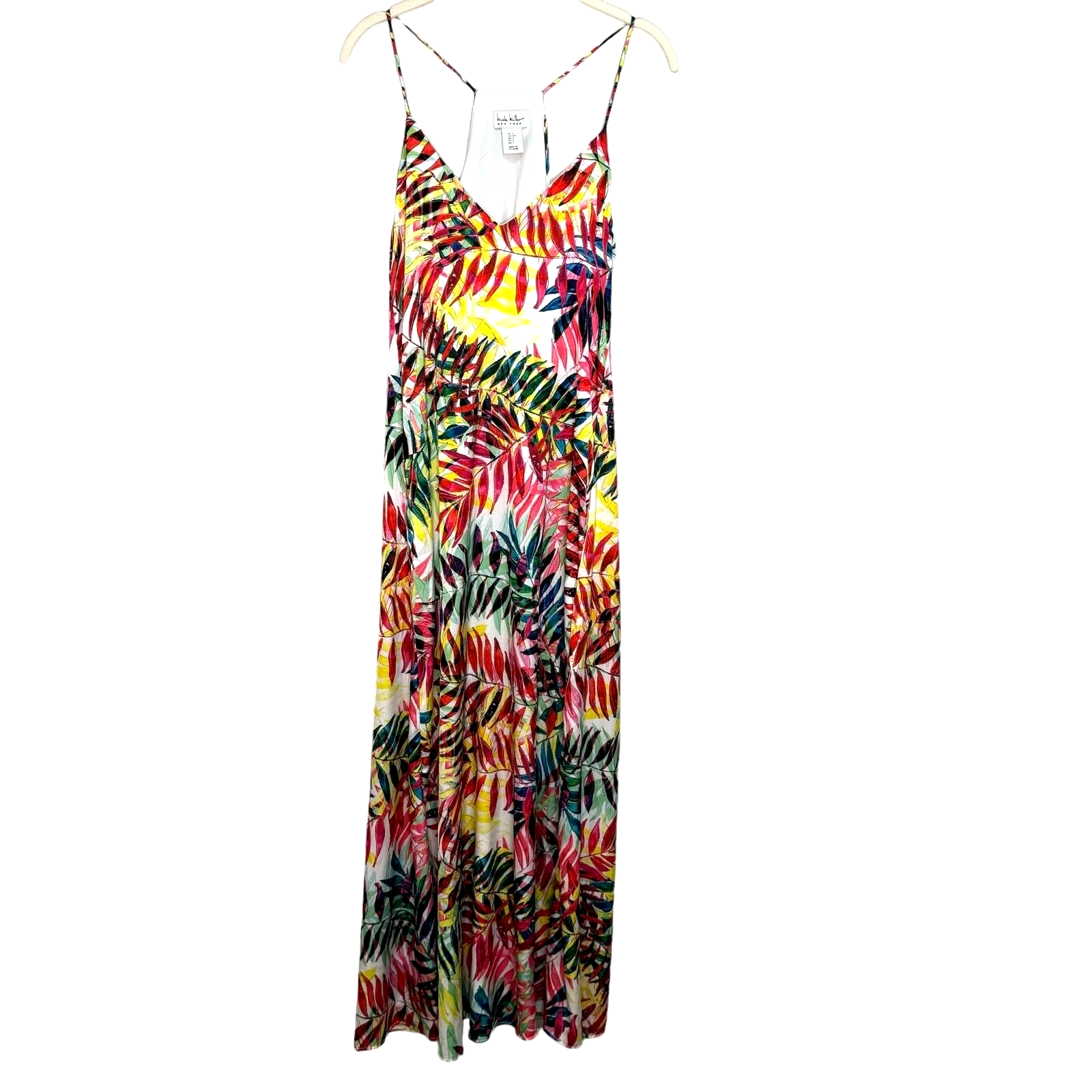 Nicole Miller Maxi Dress Palm Leaves Tropical Racerback Lined Size Small