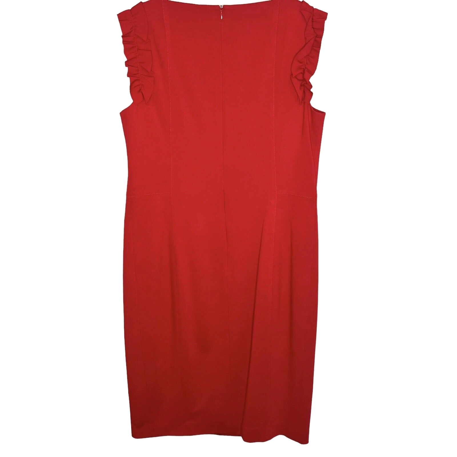 Akris Punto Sheath Dress Size 10 Red Ruffle Sleeve Career