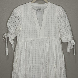 English Factory Dress Womens XS White Textured Midi Tie Sleeve Boho Pockets