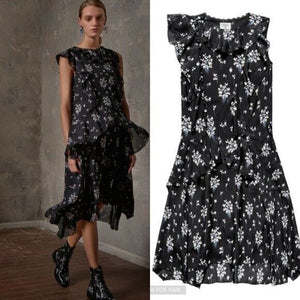 Erdem x H&M Rare Floral Silk Ruffle Caitlin Dress Size 12