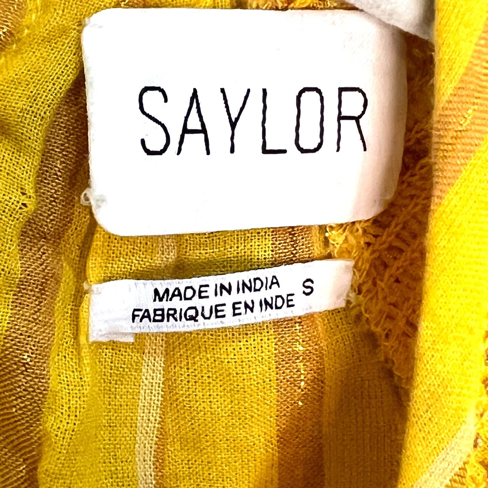 Saylor Yellow Metallic Lurex Stripe Short Sleeve Ruffle Top Blouse Size Small