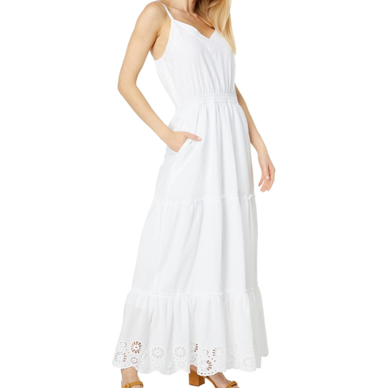 Splendid White Kora Eyelet V-Neck Maxi Dress Size Medium NEW $248