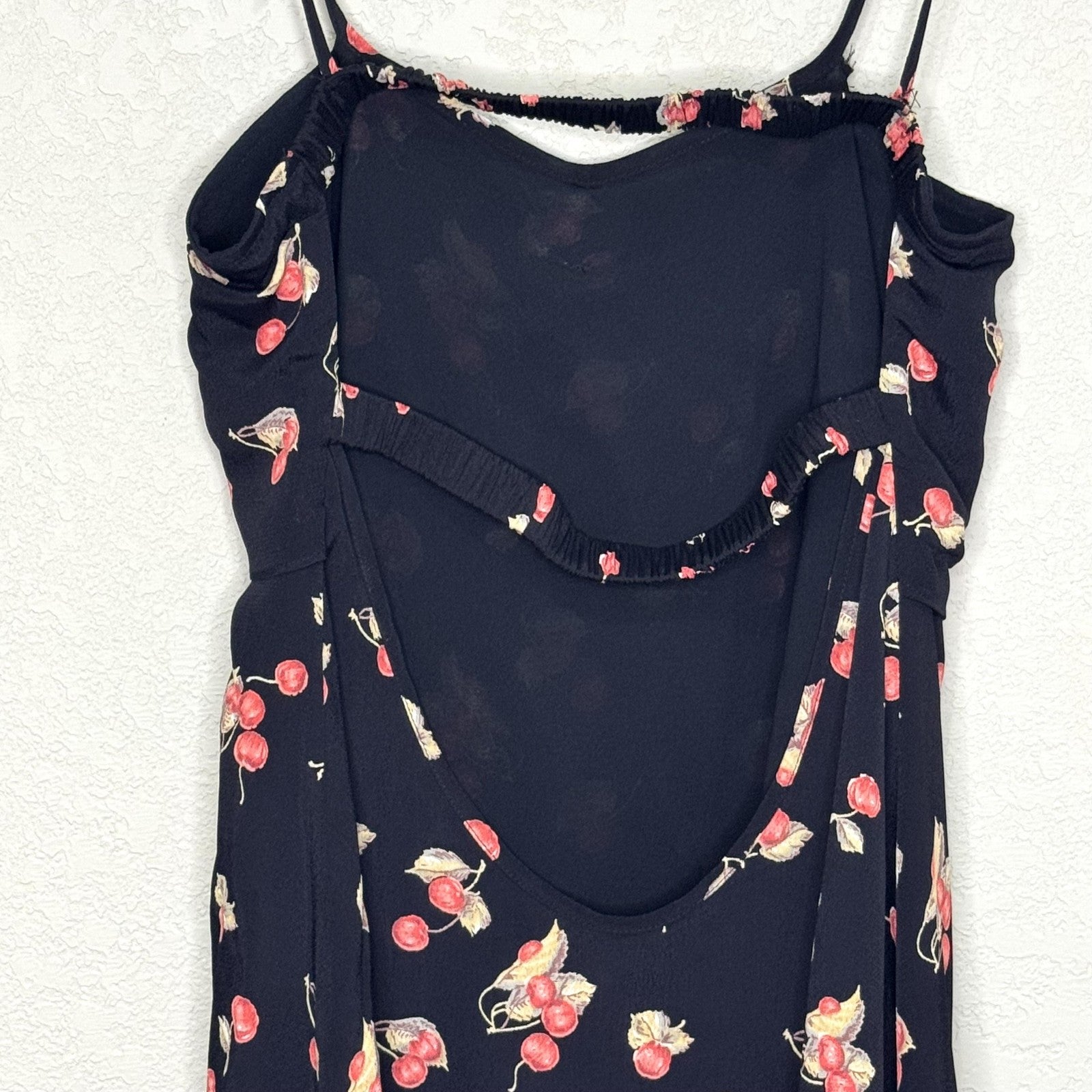 For Love & Lemons Dress Womens Small Black Cherry Print Tie Front Backless Rayon