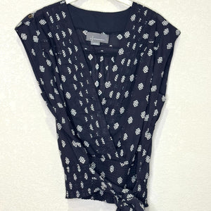 Anthropologie Top Size Small Black White Motif V Neck Tie Waist Surplice Blouse