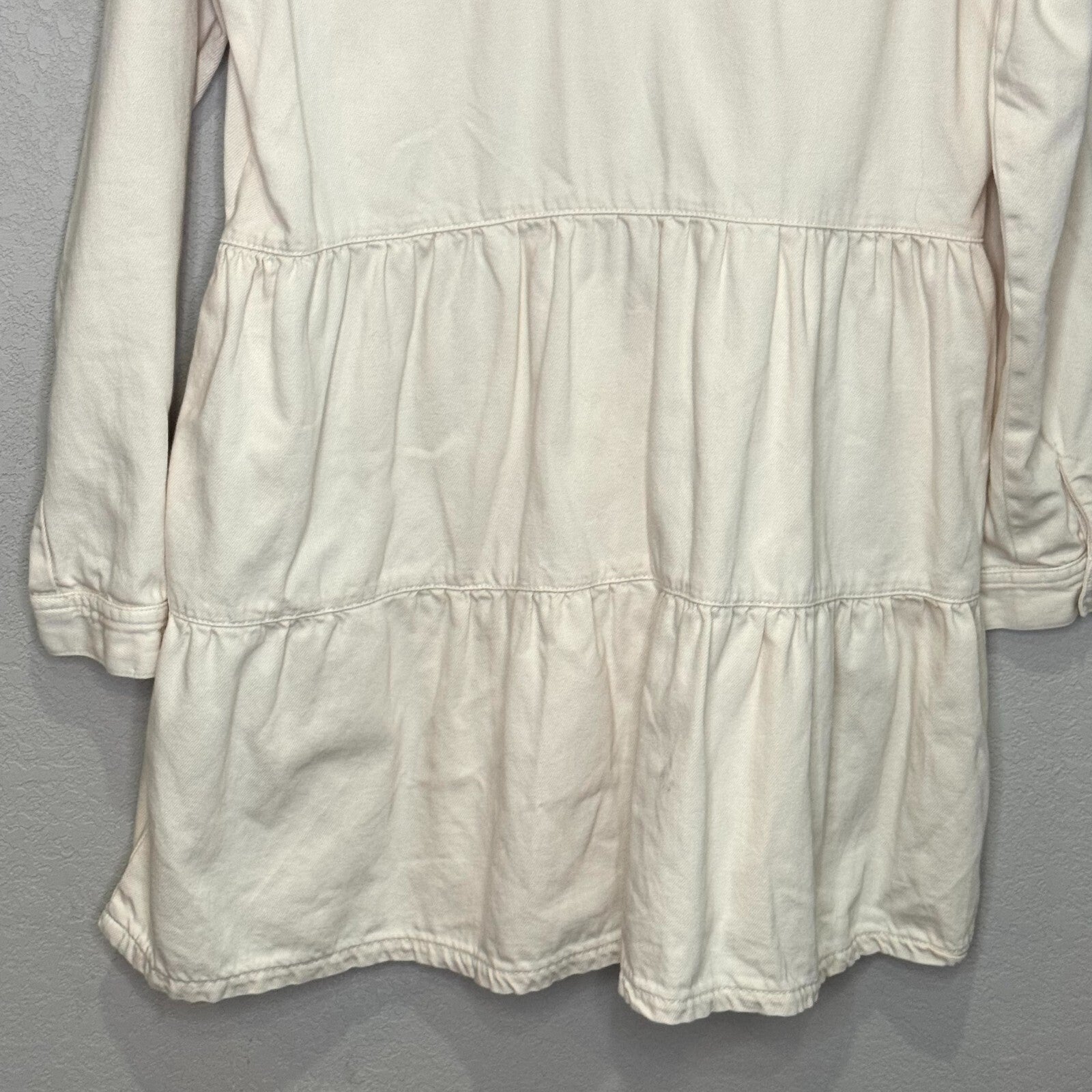 Free People Nicole Denim Dress Size Medium Ivory Mini Tiered Shirtdress Western