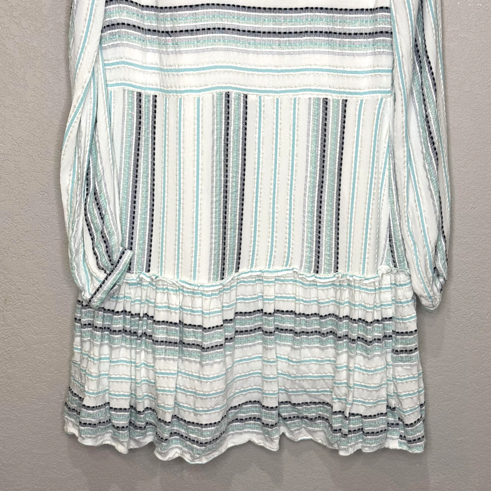 Allison New York Dress Womens Small Blue White Striped Boho Tassel Mini Lined