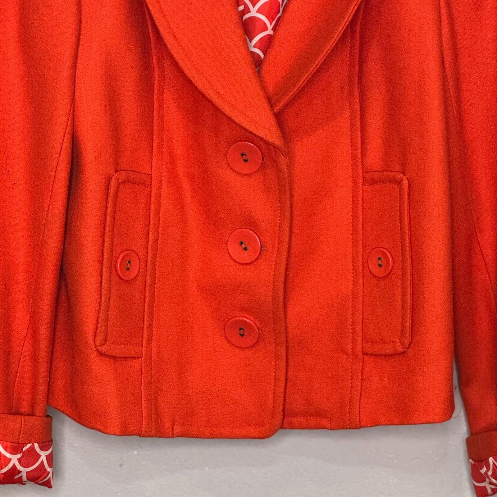 Anthropologie Tulle Orange Jacket Blazer Size Large Wool Short Peacoat