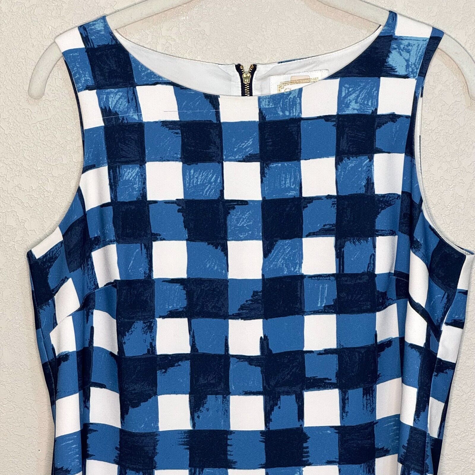 Sail To Sable Blue White Check Peplum Sleeveless Tank Top Size Small