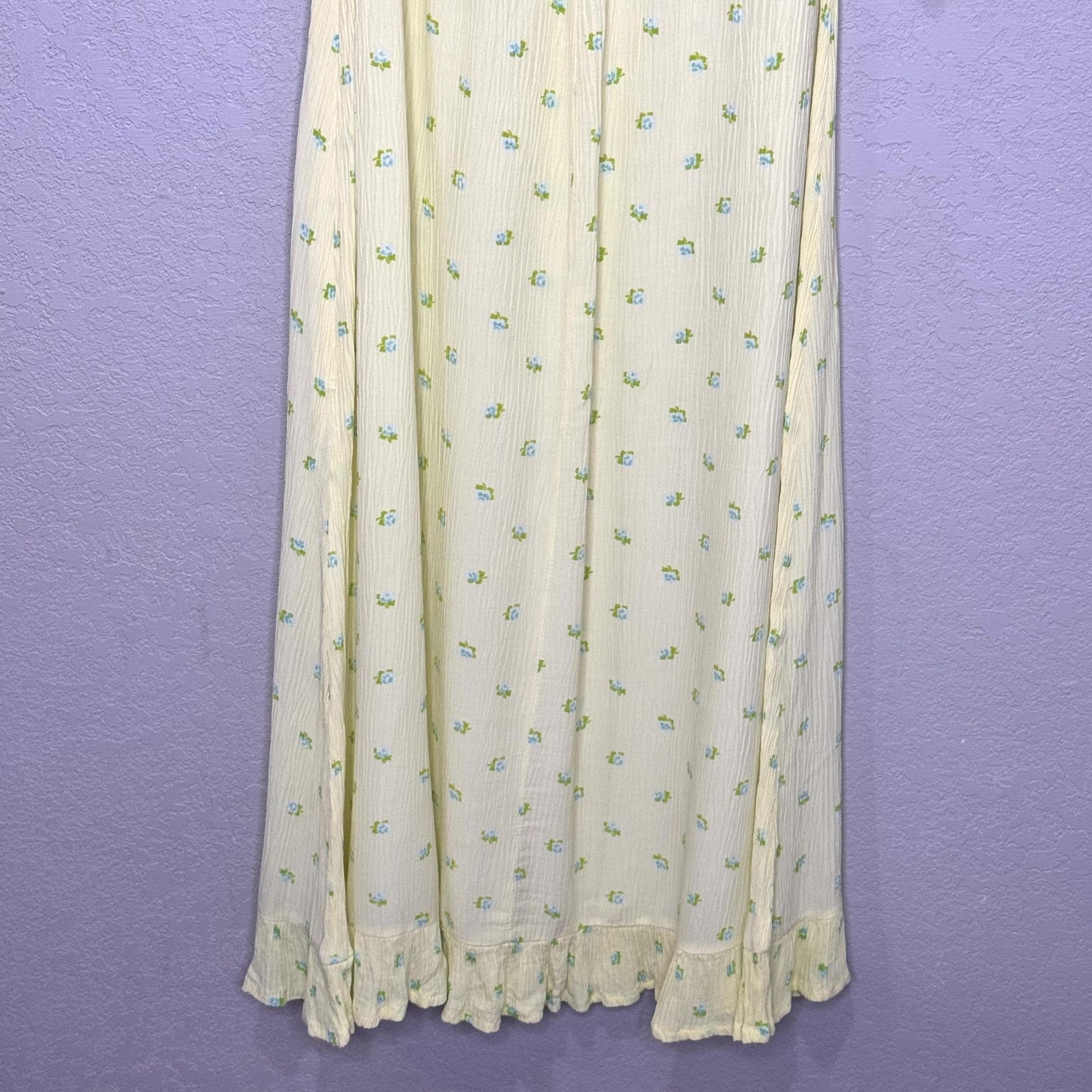 Faithfull The Brand Nora Dress Small Yellow Floral Smocked Puff Sleeve Midi