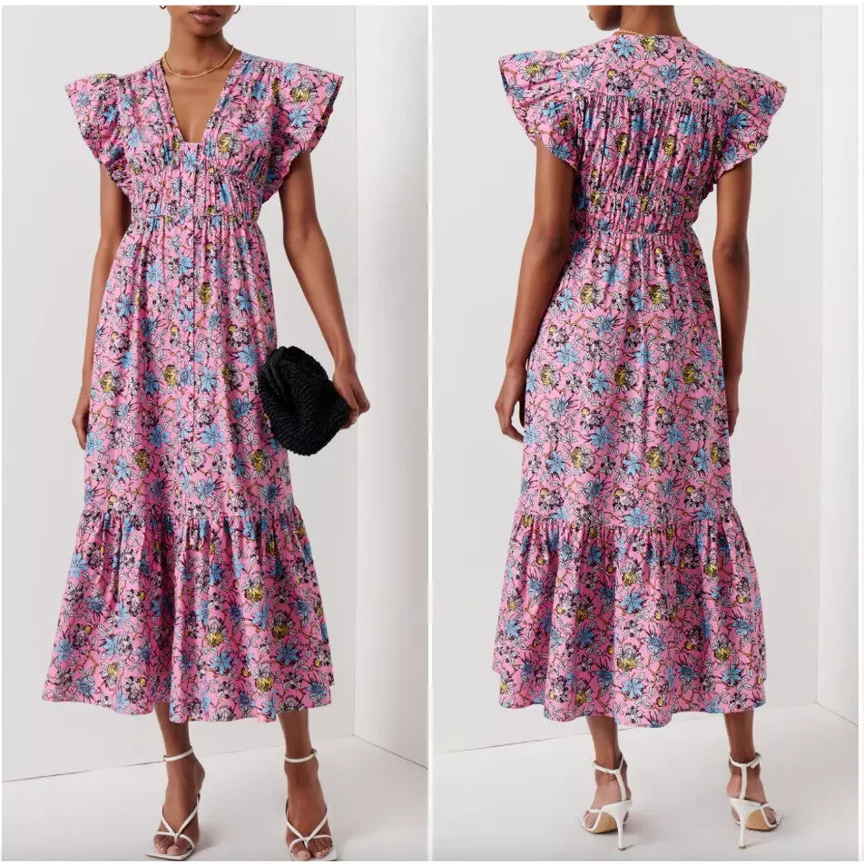 Derek Lam 10 Crosby Dress Size 6 Greta Pink Flutter Sleeve Button Down