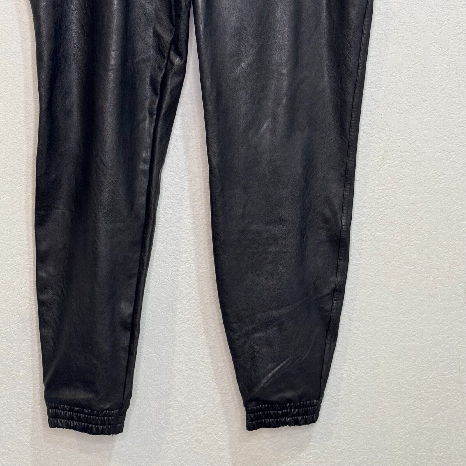 SPANX NEW Black Faux Leather-Like Joggers Pants Size Large $148