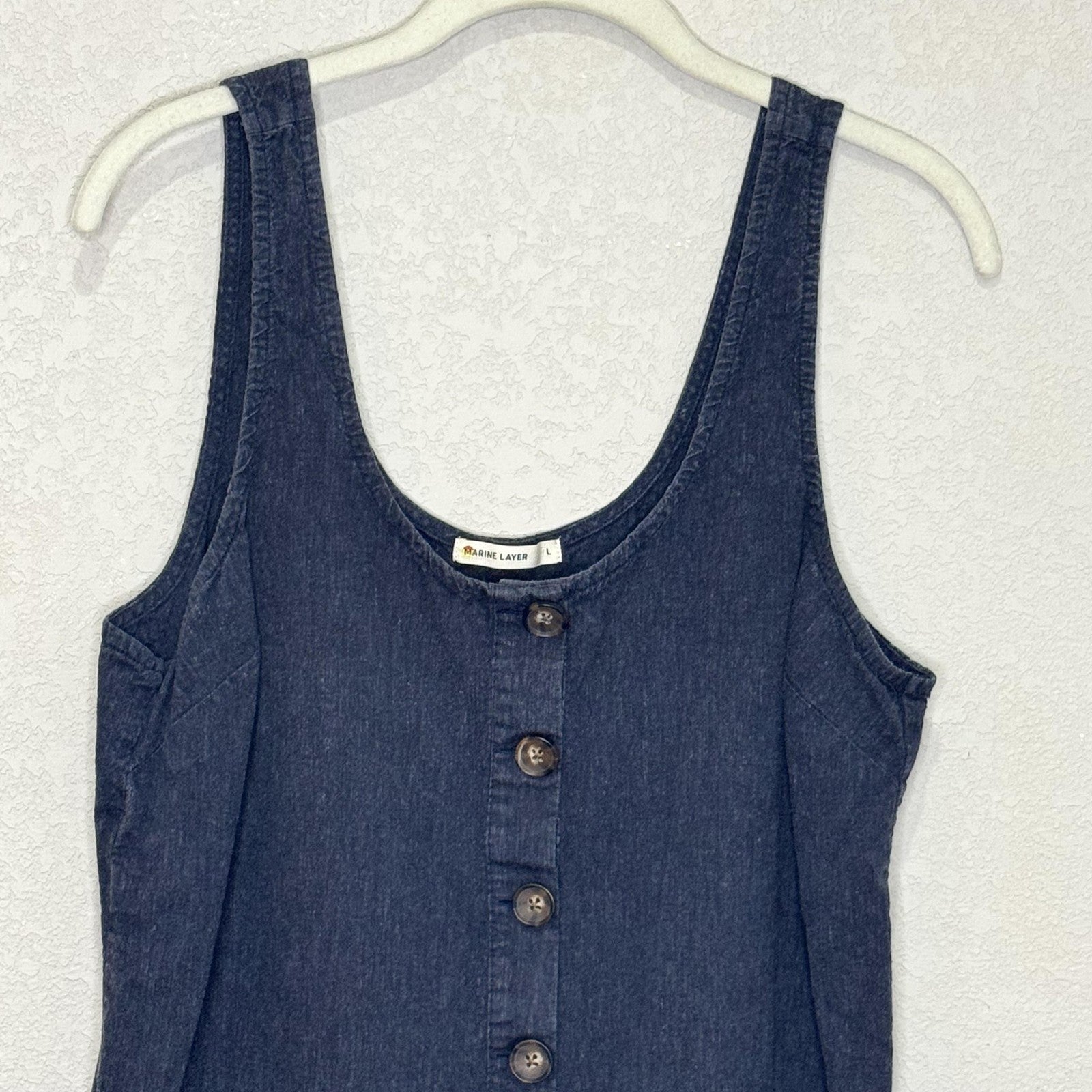 Marine Layer Sydney Romper Womens Large Blue Denim Button Front Pockets Summer