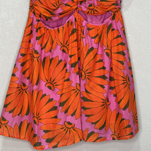 Farm Rio Dress Womens Large Pink Orange Floral Cutout Halter Mini Summer Beaded