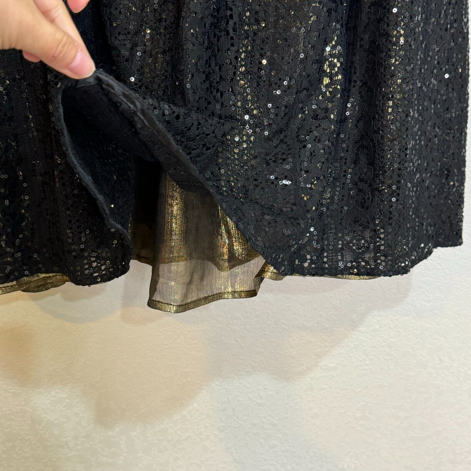 Anthropologie Eri+Ali NEW Black Gold Night Shimmer Sequin Skirt Size Large $148