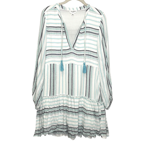 Allison New York Dress Womens Small Blue White Striped Boho Tassel Mini Lined