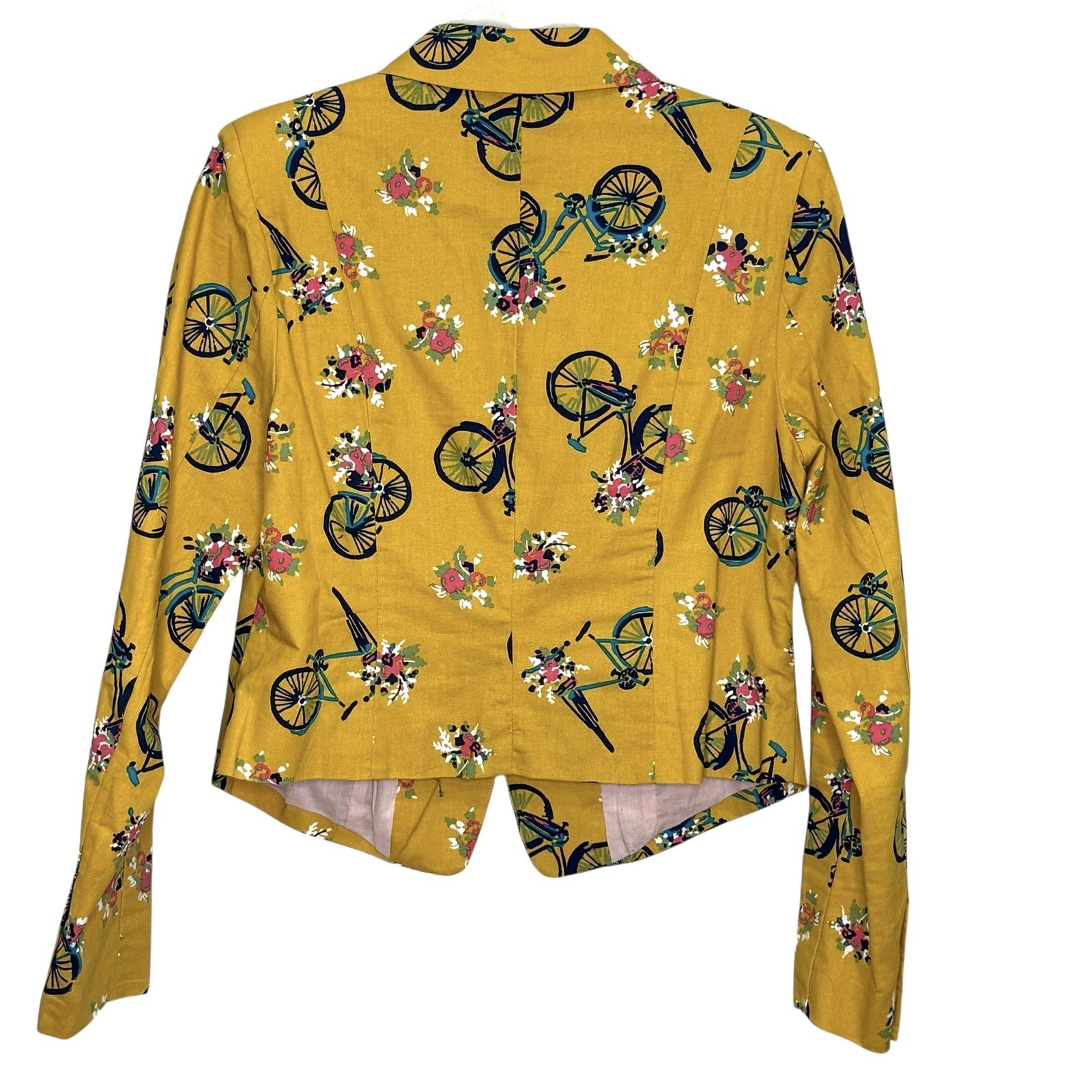 ModCloth Blazer Womens Small Bicycle Floral Print Jacket Single Button Fun