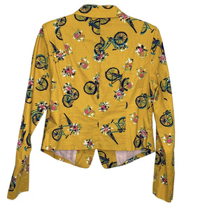 ModCloth Blazer Womens Small Bicycle Floral Print Jacket Single Button Fun