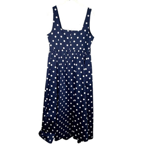 Boden Violet Square Neck Midi Dress Size 10 in Navy Blue White Dot