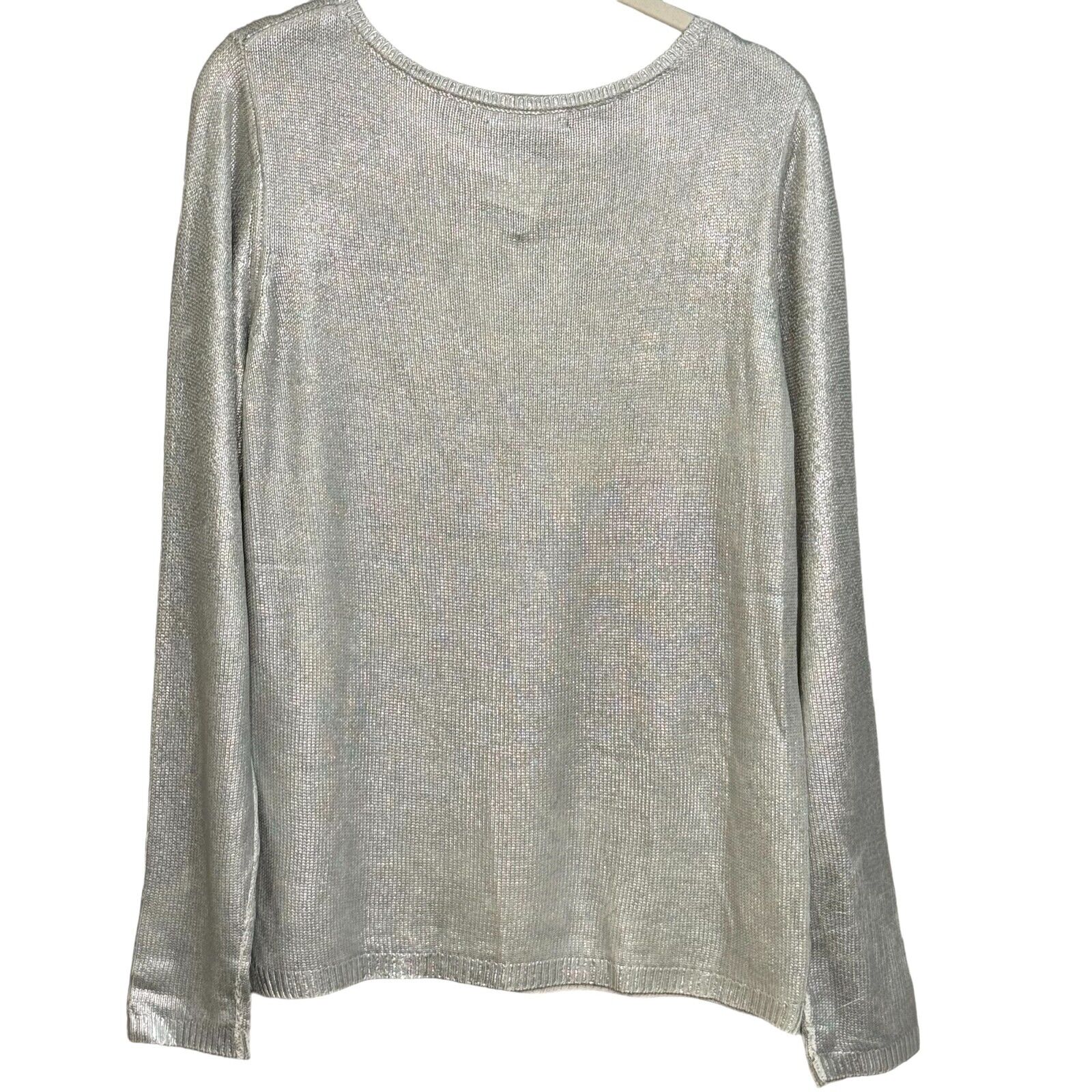 Majestic Filatures Metallic Silver Long Sleeve Sweater Size Small NEW $398