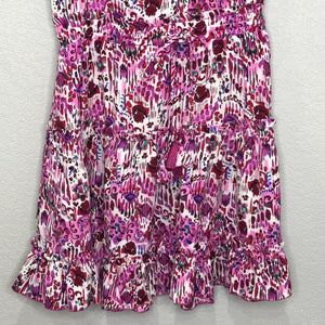 Avara Dress Womens Small Pink Purple Floral Ruffle Sleeveless Belted Tiered Boho
