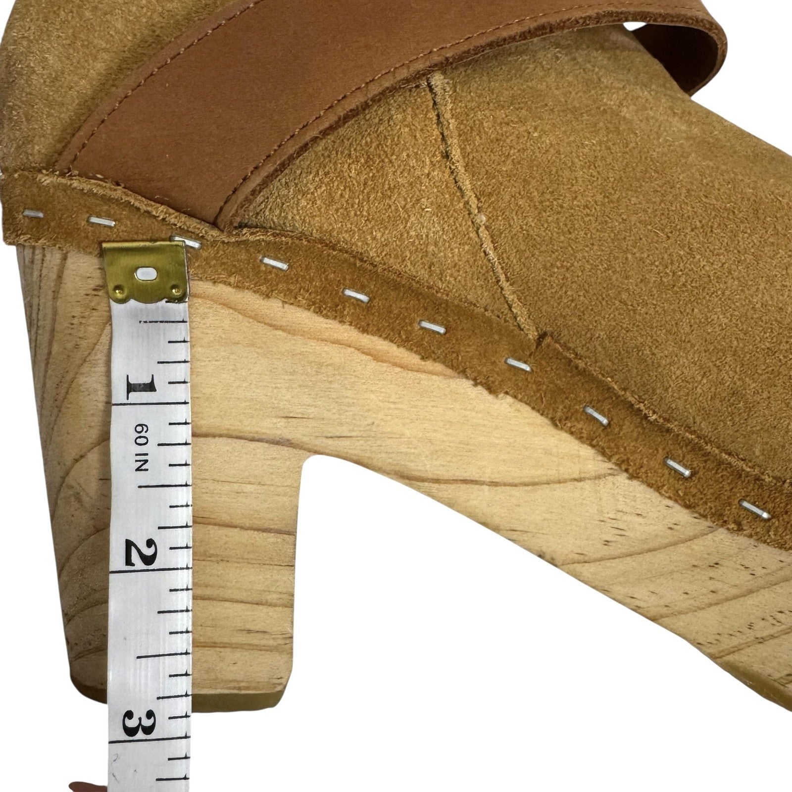 Free People Boots Womens Size 38 Tan Suede Clog Ankle Wrap Wooden Heel 500030907