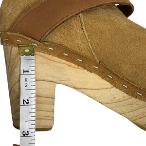 Free People Boots Womens Size 38 Tan Suede Clog Ankle Wrap Wooden Heel 500030907