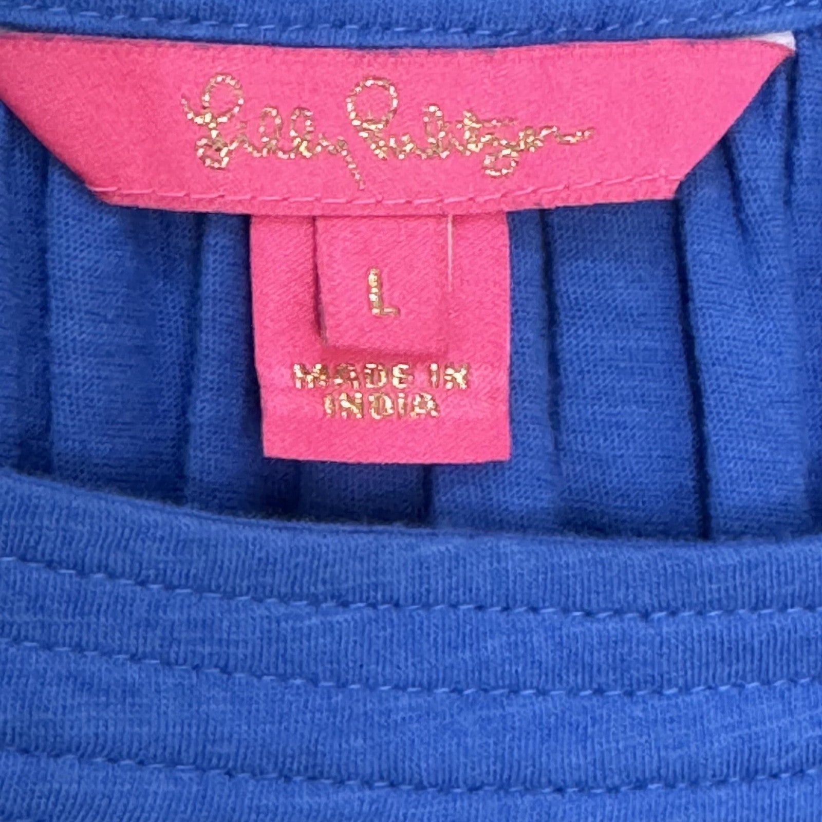 Lilly Pulitzer Shirt Womens Large Blue Short Sleeve Square Neck 100% Cotton Top