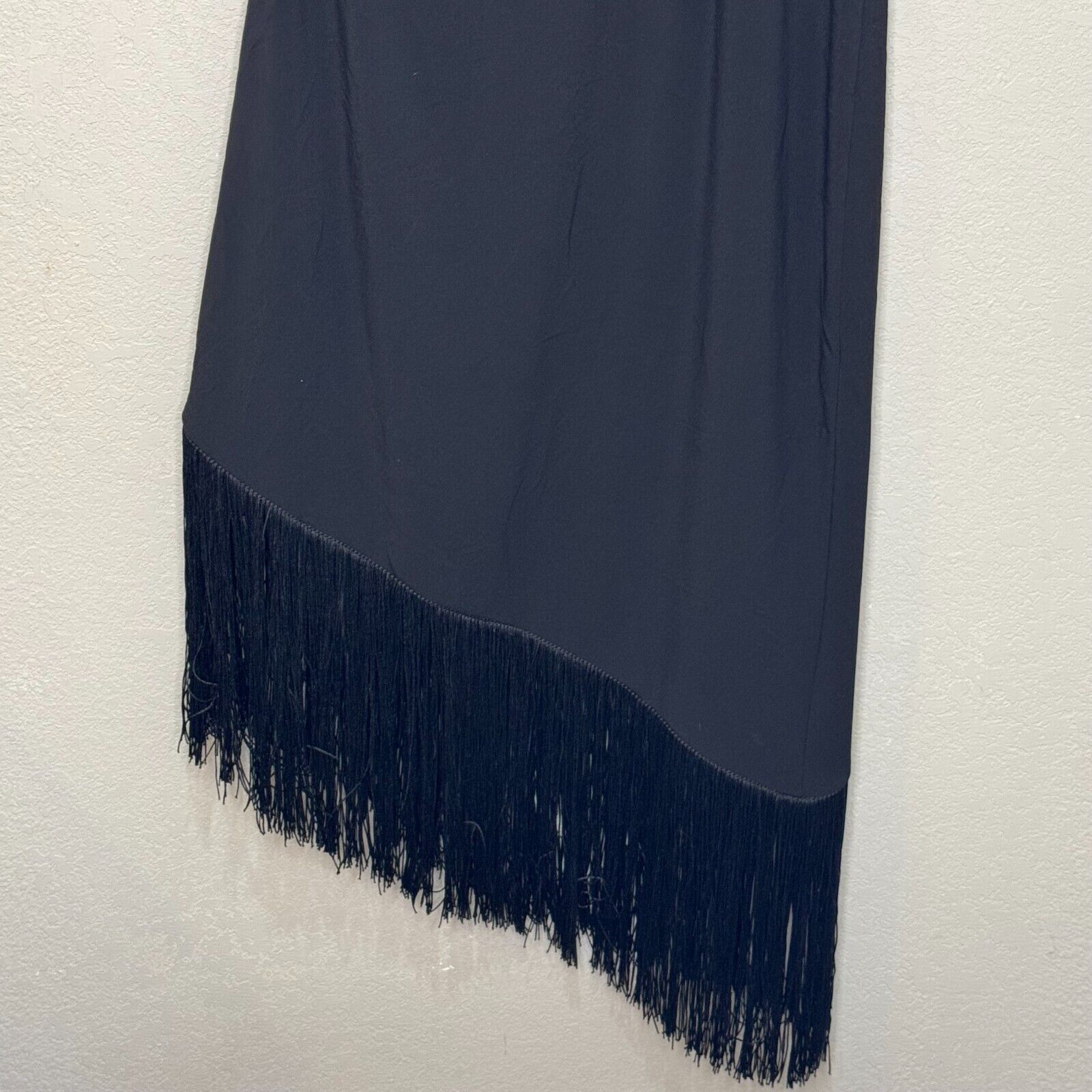 Hutch Black Fringe One Shoulder Formal Dress Size Large NEW $190