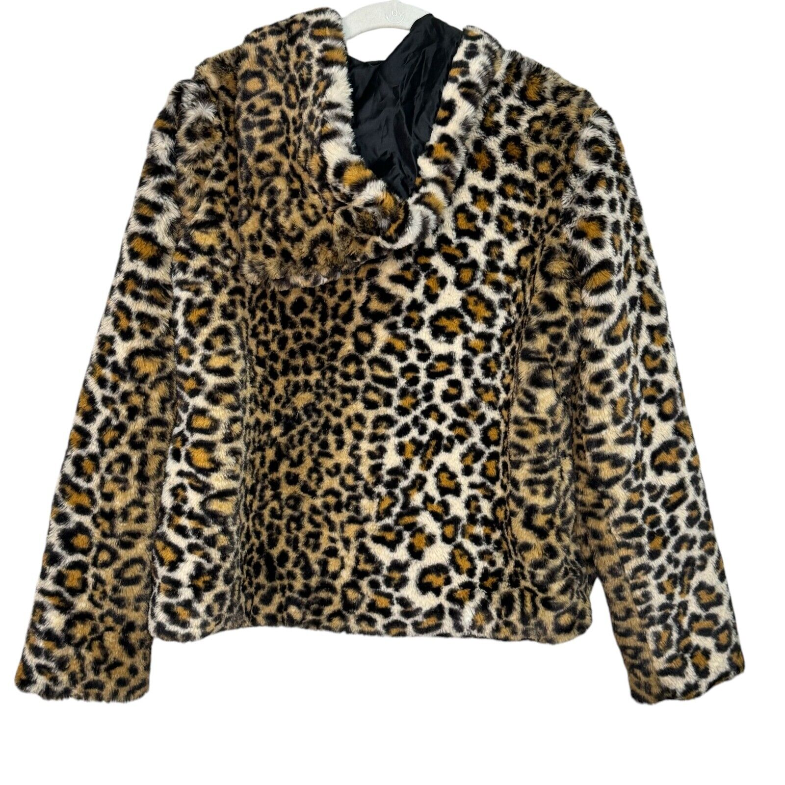 Vigoss Leopard Faux Fur Hooded Jacket Coat Size Small